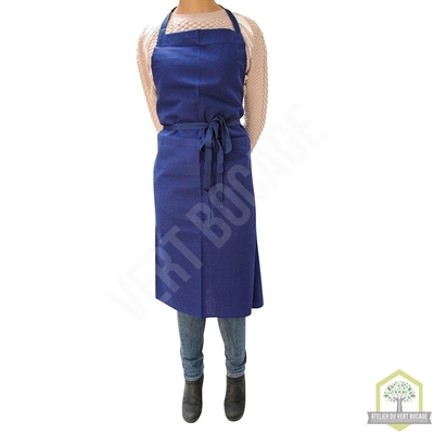 Tablier à bavette bleu 100% coton