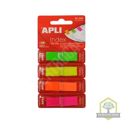 Index / Marque-page en Z auto-adhésifs 12 x 45 Assorties 4 couleurs Fluo - Lot de 160